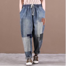 Autumn 2021 new women stitching corduroy patch lace blue jeans women autumn