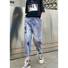 2021 new high waist  thin straight loose large size nine points Harlan casual female pants