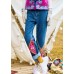 Elegant high waist pants fall fashion denim blue design patchwork pant