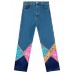 Elegant high waist pants fall fashion denim blue design patchwork pant