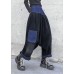 Elegant patchwork wild trousers plus size clothing black Fabrics pockets pants