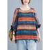 Plus Size Orange Bat wing Sleeve O-Neck asymmetrical design Fall Striped Top