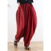 Women's spring and summer high waist cotton and linen loose large size casual red pants retro cropped pants