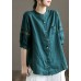 Women Peacock blue Embroideried Patchwork Tops Half Sleeve