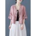 Fashion Pink Embroideried Button Shirts Half Sleeve