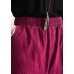 Women's summer new loose high waist five points wide leg pants linen burgundy straight shorts