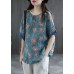 Casual Pink Print Patchwork Summer Linen Shirt Half Sleeve