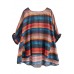 Plus Size Orange Bat wing Sleeve O-Neck asymmetrical design Fall Striped Top