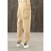 Khaki pockets decoration elastic waist casual pants loose harem pants