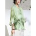 Elegant Green V Neck Butterfly Sleeve Tie Waist Summer Linen Tops