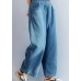 French elastic waist wild trousers oversized blue wide leg trousers