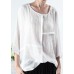 Plus Size Loose White Asymmetrical Shirt Half Sleeve