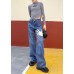 Organic Spring Wide Leg Pants Stylish Denim Blue Photography Hole High Waist Pants