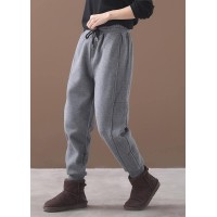 fashion warm winter cotton gray pant loose patchwork drawstring elastic waist casual pants