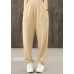 Khaki pockets decoration elastic waist casual pants loose harem pants