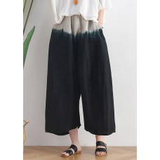 2021 summer new women's plus size loose cotton and linen black gradient color nine-point wide-leg pants