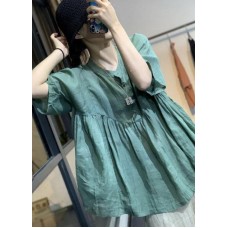 Unique Green Loose Button Patchwork Fall Half Sleeve Blouse Top