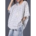 Elegant white plaid linen Tunic Cotton o neck summer shirt