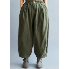 French Loose trousers vintage Arm Green Inspiration Elastic Waist wild pants