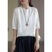 French White Button Embroideried Cotton Shirts Half Sleeve