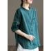 Women Peacock blue Embroideried Patchwork Tops Half Sleeve