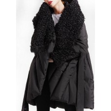 Art Black Patchwork Faux Fur  Peter Pan Collar Duck Down Winter down coat