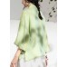 Elegant Green V Neck Butterfly Sleeve Tie Waist Summer Linen Tops